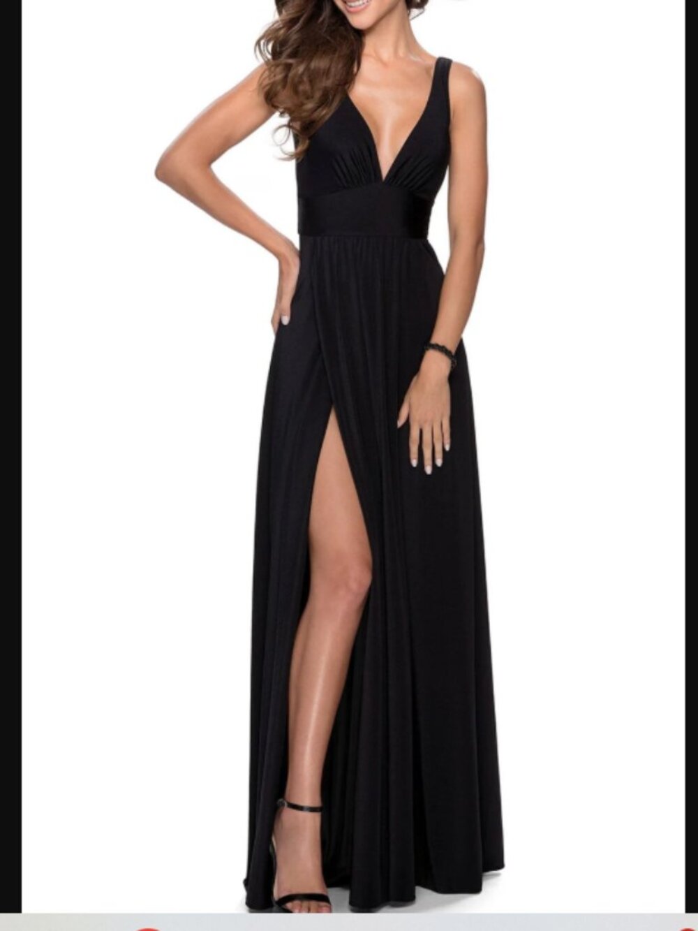 La Femme Plunge A-Line High Slit Prom Dress Gown Black Size 8